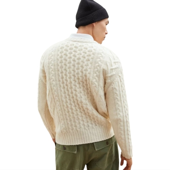 AE77 American Eagle Men's Fisherman Crewneck Cashmere Sweater Cream‎ NWT Size XL - Picture 3 of 13